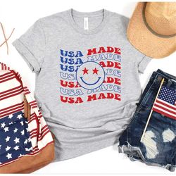 usa made shirt, 4th of july shirt, smiley face shirt, red and white shirt, merica shirt, usa shirt, ndependence day, ame