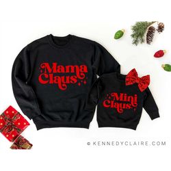 mama claus, merry and bright christmas sweatshirt, mommy and me outfits, baby girl christmas sweater, christmas gifts