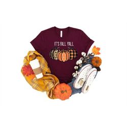 it's fall y'all shirt, pumpkin shirt, thanksgiving pumpkin shirt, leopard pumpkin shirt, happy thanksgiving shirt, thank