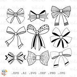 ribbon svg, bow svg, hand drawn ribbon svg, bow cricut svg, lineart bow, clipart png, stencil templates, gift svg