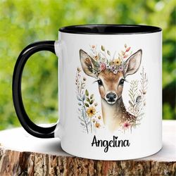 deer mug, floral mug, deer coffee mug, christmas gifts, 15 oz 11 oz deer mug, deer gift, reindeer mug, personalized deer