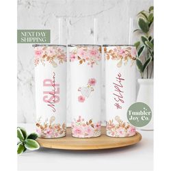 custom pink floral tumbler for slp with name - gift for slp - slp coworker appreciation gift - to go cup t-363