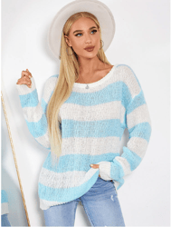 contrast color long sleeve crew neck loose knit sweater