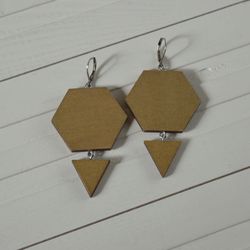 earrings geometry minimalism wooden silver plated brushed brass color