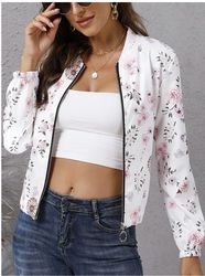 flower print long sleeve zip front jacket