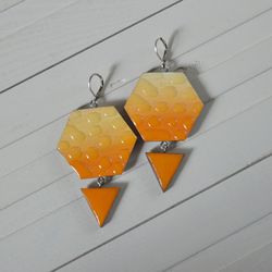 earrings geometry minimalism wooden silver plated yellow drops