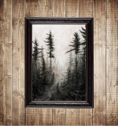 into the fog. gloomy wall hanging. unusual artwork. gothic home decor. dark modern art print. 824.