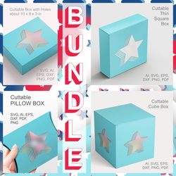 striped shadow star see-through window gift box paper-cut templates bundle