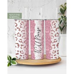 icu nurse pink glitter leopard 20oz skinny tumbler gift for nurse - nurse life tumbler - icu nurse coworker gift - new j