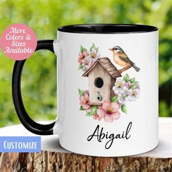 Birdhouse Mug, Personalized Birdhouse Name Mug, Custom Name Mug, Bird Lover Coffee Mug, Nature Lover Gift, Cute Coffee C