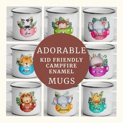 Baby Animals in Cup Mug, Personalize Gift, Custom Mug, Cute Mug for Toddlers & Kids, Giraffe Elephant Cat Monkey, 434 Ze
