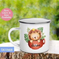 lion in cup mug, personalize custom name mug, cute mug for kids, camping mug, hot chocolate mug, cute colorful cup, 434