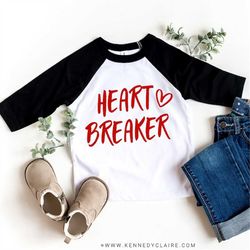 boys valentines shirt, toddler valentines day gift for kids baseball shirt, toddler boy valentine outfit heart breaker