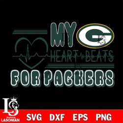 green bay packers heart beats svg, digital download