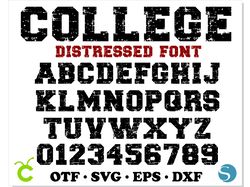 college distressed font otf, college distressed font svg, varsity distressed font svg, sport grunge vintage font svg