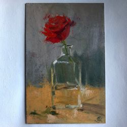 rose flowers original oil painting hand painted modern impasto painting wall art 6x9 inches