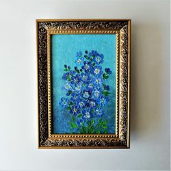 original forget-me-nots acrylic painting floral art impasto