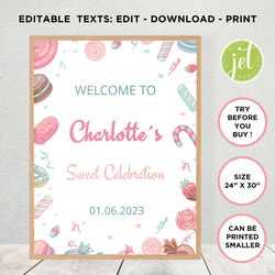 candyland welcome sign, candyland banner, candyland templete, editable welcome sign