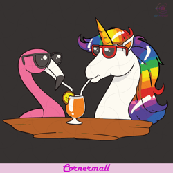 unicorn and flamingo sharing a drink svg, trending svg, funny unicorn svg, funny flamingo svg, summer svg, summer drink