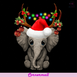 elephant christmas svg, animal svg, elephant svg, reindeer svg, santa hat svg, christmas light svg, winter svg, santa cl
