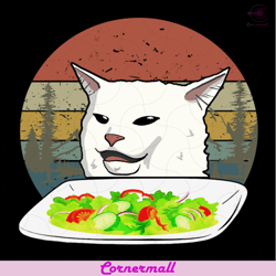 cat eating svg, animal svg, white cat svg, food svg, vegetable svg, retro vintage svg, cats food svg, cats breakfast svg