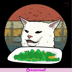 cat eats vegetable svg, animal svg, white cat svg, food svg, vegetable svg, retro vintage svg, cats food svg, cats break