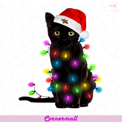cat christmas svg, animal svg, santa hat svg, black cat svg, christmas light svg, cat svg, cat lovers svg, wall decorati