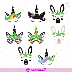 unicorn cannabis bundle svg, animal svg, marijuana svg, cannabis svg, weed svg, leaf svg, unicorn svg, unicorn head svg,