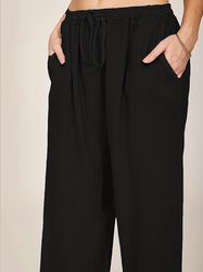 women's clothing,drawstring wide leg pants, solid loose palazzo pants, casual every day pants