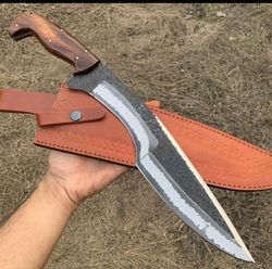 handmade 1095 steel 15" hunting and bushcraft knife with wood handle. best men's gift, gift for dad