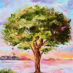 family tree oil painting tree with lovers painting original artwork. made to order