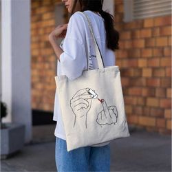 feminist middle finger nail polish tote bag-feminist tote bag,feminism tote bag,girl power tote bag,feminist gift,femini