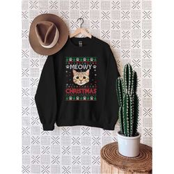 custom photo ugly christmas sweater, meowy christmas sweatshirt, custom cat hoodie, custom christmas gift