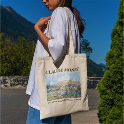 the mount riboudet in rouen at spring tote bag -aesthetic tote bag,artsy tote bag,aesthetic tote,monet tote,monet canvas