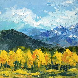 autumn mountains landscape original oil painting square artwork