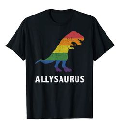 allysaurus dinosaur in rainbow flag for ally lgbt pride t-shirt