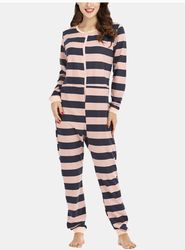 women plus size basic horizontal stripes print o-neck long sleeve loose home onesies