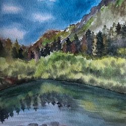 lake in the mountains original watercolour painting hand painted modern painting wall art original artwork 8x11 inch