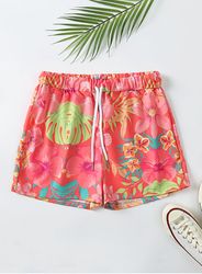plus size women floral print home shorts drawstring pajamas bottoms