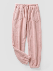 women plush texture solid color drawstring warm pajama bottom