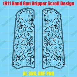 glock 1911 hand gun scroll design custom, digital, ai, vector, dxf, svg, png