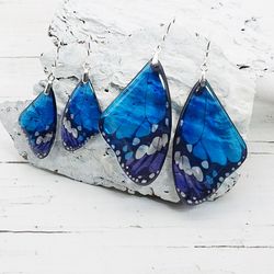 blue butterfly earrings resin dangle handmade statement butterfly wings boho gift for women mom wife sister bff friend