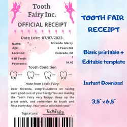 editable tooth fairy letter, tooth fairy note, tooth fairy receipt, tooth fairy printable, first tooth certificate