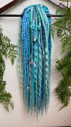 bohemian set of textured de dreadlocks and de braids with curls blue aquamarine colors ready to ship 21-22 inches