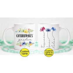 Garden mug, custom names with flowers, Grandma's garden, Mom's garden, custom flowers, mother's day, gardener mug, garde