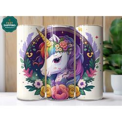 floral unicorn tumbler, unicorn gift for girls, floral unicorn cup with straw, unicorn gift for women, unicorn tumbler,