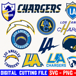 los angeles chargers bundle, football team svg, los angeles chargers svg, clipart png vinyl cut file, cricut, silhouette