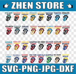 32 files football teams "rolling stones tongue" bundle png,  nfl teams, nfl png, football teams png, instant download