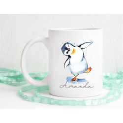 penguin mug, custom name coffee mug, penguin gift, penguin art, cute coffee mug, dishwasher safe