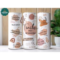 teacher daily affirmations tumbler for women, positive affirmations tumbler for teachers, gift for teacher, teacher appr